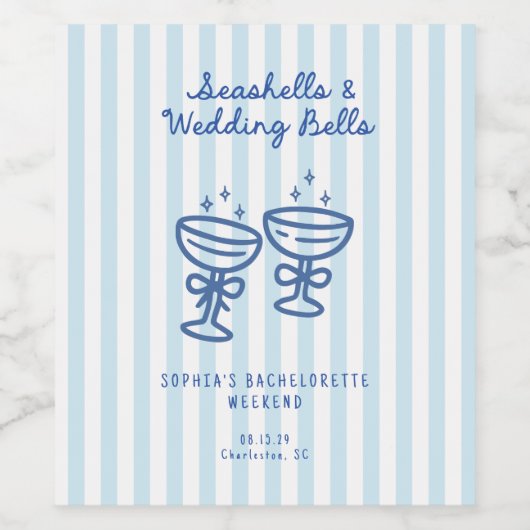 Zeeschelpen en Trouwbellen Kust Bachelorette  Wijn Etiket (Enkel label)