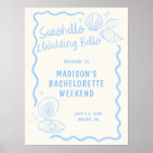 Zeeschelpen en trouwbellen Zacht Blauw Hand getrok Poster (Voorkant)