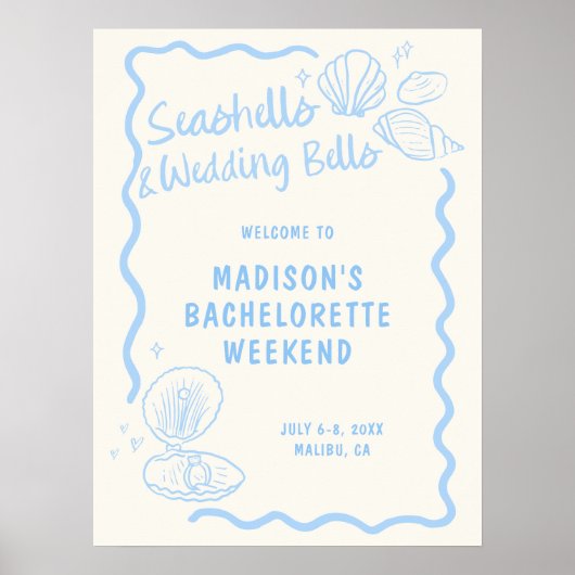 Zeeschelpen en trouwbellen Zacht Blauw Hand getrok Poster (Voorkant)