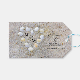 Zeeschelpen en Zand Hart Bruiloft Favor Labels Cadeaulabel