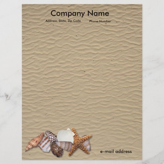 Zeeschelpen en zandstrand gepersonaliseerd briefhoofd (Voorkant)