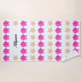 Zeeschelpen en zeegarnaal, Zwarte Script-naam Strandlaken (Voorkant)