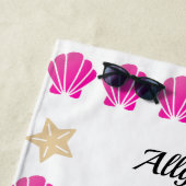 Zeeschelpen en zeegarnaal, Zwarte Script-naam Strandlaken (In situ)