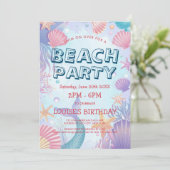 Zeeschelpen en Zeemeermin Beach Party uitnodiging (Staand voorkant)