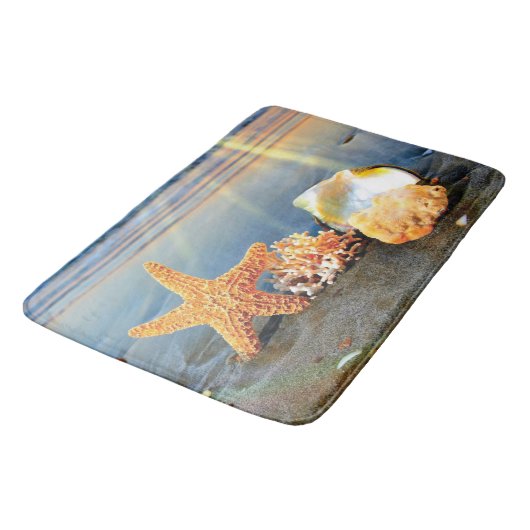 Zeeschelpen en zeesterkreeft op het strand badmat (Gekanteld)