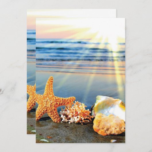 Zeeschelpen en zeesterkreeft op het strand bedankkaart (Voorkant / Achterkant)
