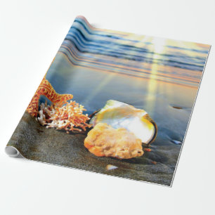 Zeeschelpen en zeesterkreeft op het strand cadeaupapier
