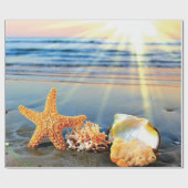 Zeeschelpen en zeesterkreeft op het strand cadeaupapier (Vlak)
