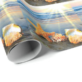 Zeeschelpen en zeesterkreeft op het strand cadeaupapier (Rol Hoek)