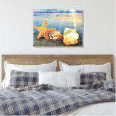 Zeeschelpen en zeesterkreeft op het strand canvas afdruk (Insitu (Slaapkamer))