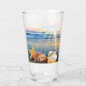 Zeeschelpen en zeesterkreeft op het strand glas (Achterkant)