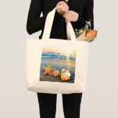 Zeeschelpen en zeesterkreeft op het strand grote tote bag (Voorkant (product))
