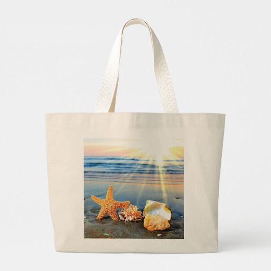Zeeschelpen en zeesterkreeft op het strand grote tote bag (Achterkant)