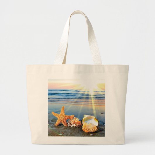 Zeeschelpen en zeesterkreeft op het strand grote tote bag (Voorkant)