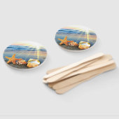 Zeeschelpen en zeesterkreeft op het strand handwaaier (Niet-gemonteerd)