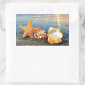 Zeeschelpen en zeesterkreeft op het strand rechthoekige sticker (Tas)
