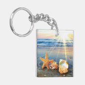 Zeeschelpen en zeesterkreeft op het strand sleutelhanger (Voorkant Links)