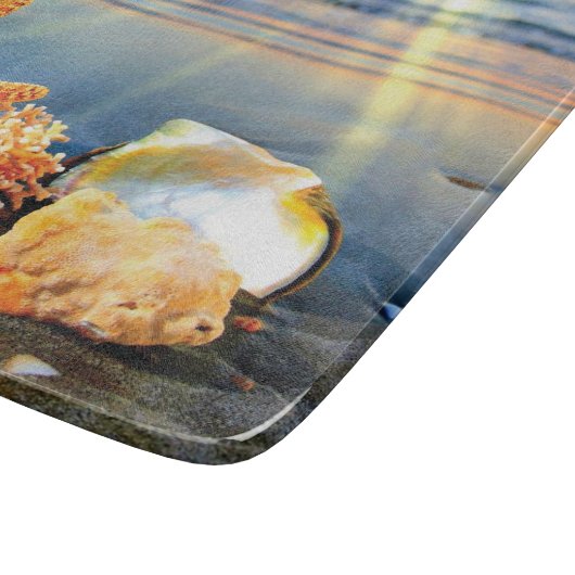 Zeeschelpen en zeesterkreeft op het strand snijplank (Hoek)