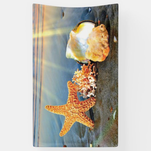 Zeeschelpen en zeesterkreeft op het strand spandoek (Verticaal)