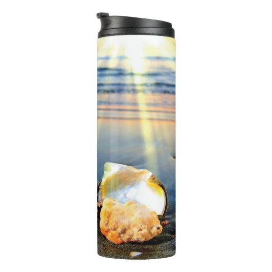 Zeeschelpen en zeesterkreeft op het strand thermosbeker (Geroteerd rechts)