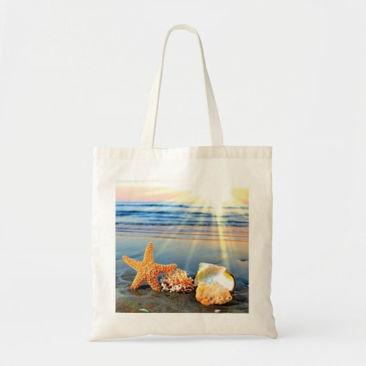 Zeeschelpen en zeesterkreeft op het strand tote bag (Voorkant)