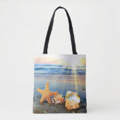 Zeeschelpen en zeesterkreeft op het strand tote bag (Voorkant)