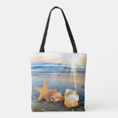 Zeeschelpen en zeesterkreeft op het strand tote bag (Achterkant)