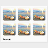 Zeeschelpen en zeesterkreeft op het strand vierkante sticker (Vel)