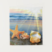 Zeeschelpen en zeesterkreeft op het strand wandkleed (Voorkant)