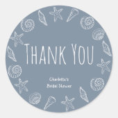 Zeeschelpen en Zeesterren Bruidsdouche Dank je wel Ronde Sticker (Voorkant)