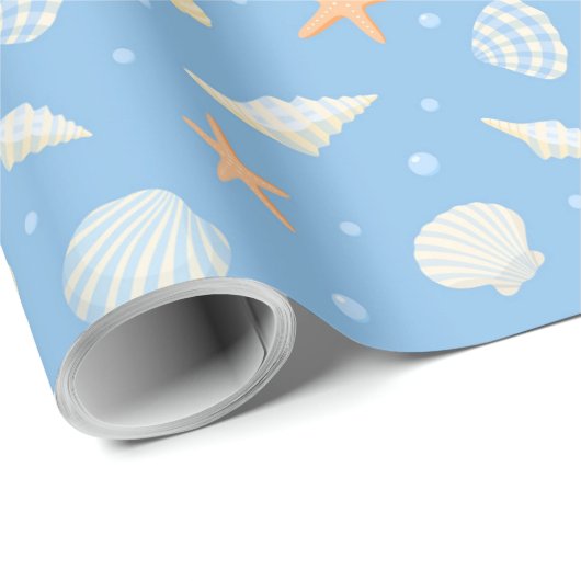 Zeeschelpen en zeesterren cadeaupapier (Rol Hoek)