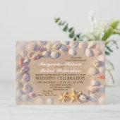 Zeeschelpen en zeesterren tropische bruiloft uitno kaart (Staand voorkant)