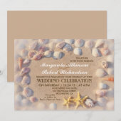 Zeeschelpen en zeesterren tropische bruiloft uitno kaart (Voorkant / Achterkant)