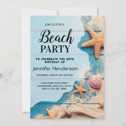 Zeeschelpen en zeesterren verjaardag kaart (Voorkant)