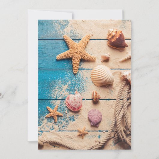 Zeeschelpen en zeesterren verjaardag kaart (Achterkant)