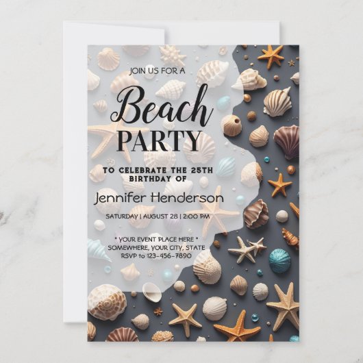 Zeeschelpen en zeesterren verjaardag kaart (Voorkant)