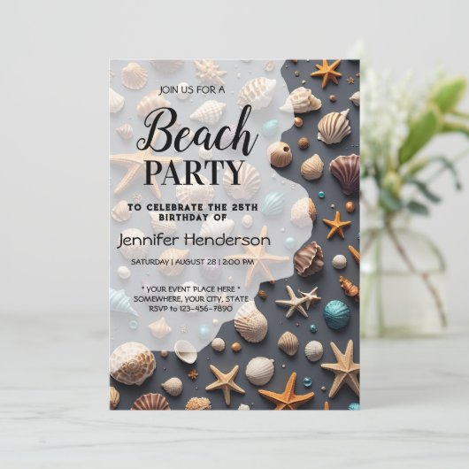 Zeeschelpen en zeesterren verjaardag kaart (Staand voorkant)