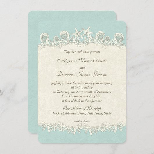 Zeeschelpen en zeesterren Vintage bruiloft Kaart (Voorkant / Achterkant)