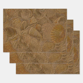 Zeeschelpen en zeestrand goudlegant ontkoppeling inpakpapier vel