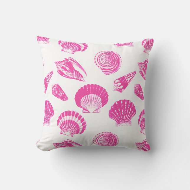 Zeeschelpen - Fuchsia roze en wit Kussen (Voorkant)