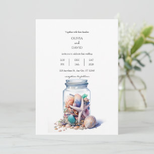Zeeschelpen Glas Jar CenterPiece Strand Bruiloft Kaart