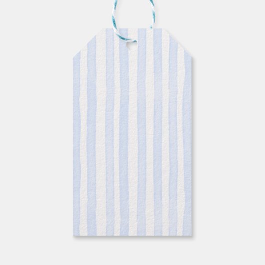 Zeeschelpen golvend blauw strepen baby shower guns cadeaulabel (Achterkant)