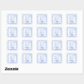 Zeeschelpen golvend blauw strepen baby shower guns vierkante sticker (Vel)
