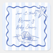 Zeeschelpen golvend blauw strepen baby shower guns