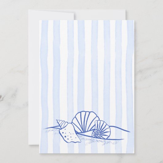 Zeeschelpen golvend border blue stripes baby showe kaart (Achterkant)