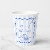 Zeeschelpen golvend border blue stripes baby showe papieren bekers (Achterkant)