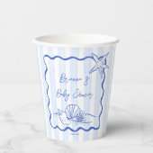 Zeeschelpen golvend border blue stripes baby showe papieren bekers (Voorkant)