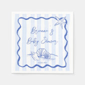 Zeeschelpen golvend border blue stripes baby showe servet (Voorkant)