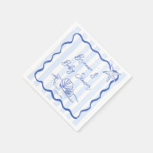 Zeeschelpen golvend border blue stripes baby showe servet (Hoek)