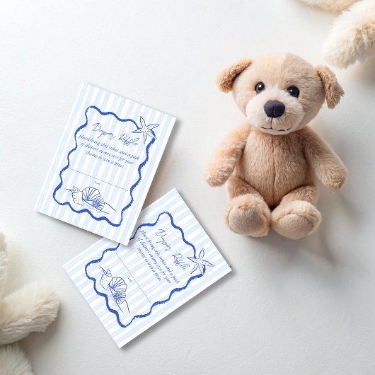 Zeeschelpen golvende strepen baby shower luierverl informatiekaartje